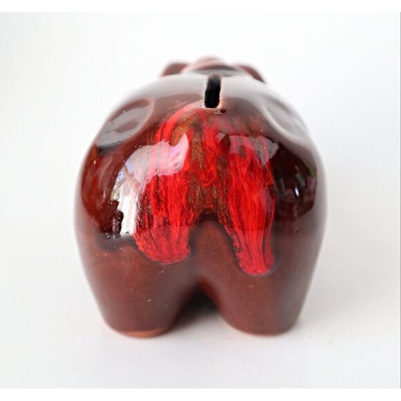 Vintage McMaster Craft Brown Pottery Pig Bank with Red Drip Glaze Souvenir of Wi - Picture 4 of 6